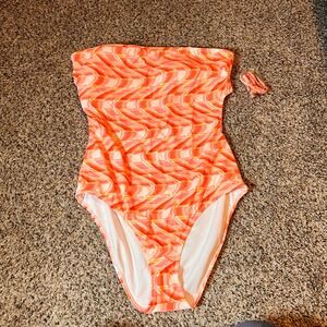 Orange Swirl Print One Piece Swimsuit Strapless‎ Women's Bathing Suit